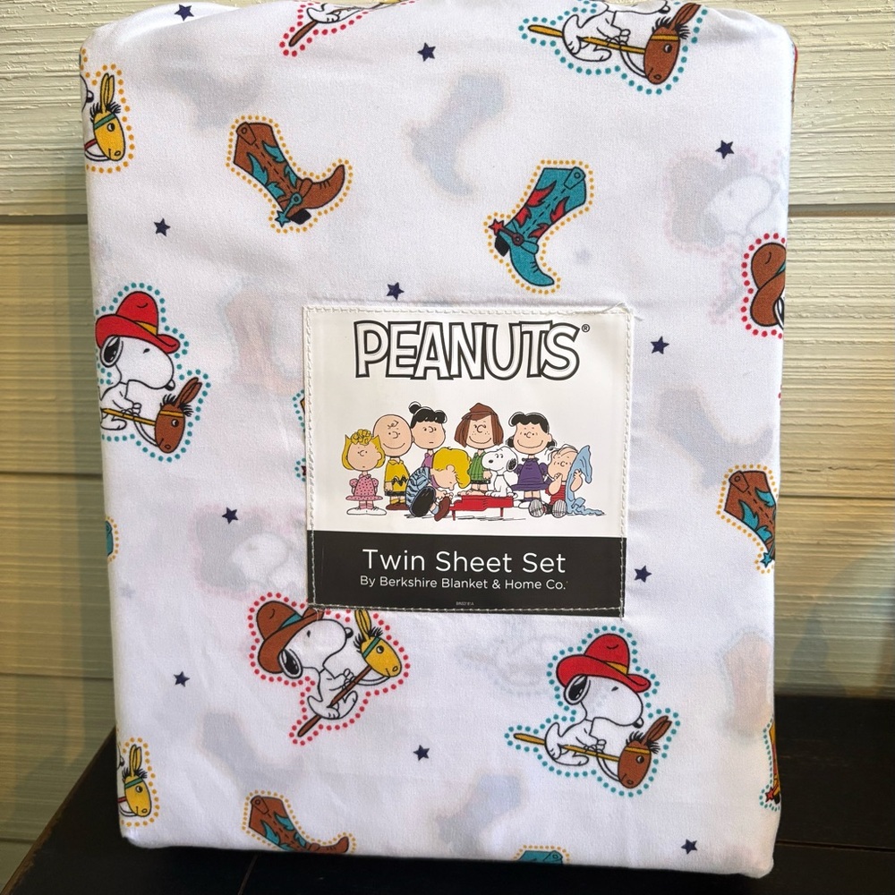 COWBOY Snoopy TWIN Sheet Set Berkshire Sheets PEANUTS Western Boots Stick Horse